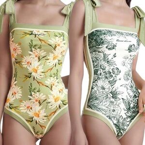 SKAYS REVERSIBLE Chic Green and White Floral One Piece